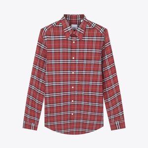 Burberry Men’s George Check Sport Long Sleeve Shirt in Bright Red XXL